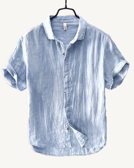 Chemise d'été en lin pour homme à manches courtes et boutons, style plage décontracté