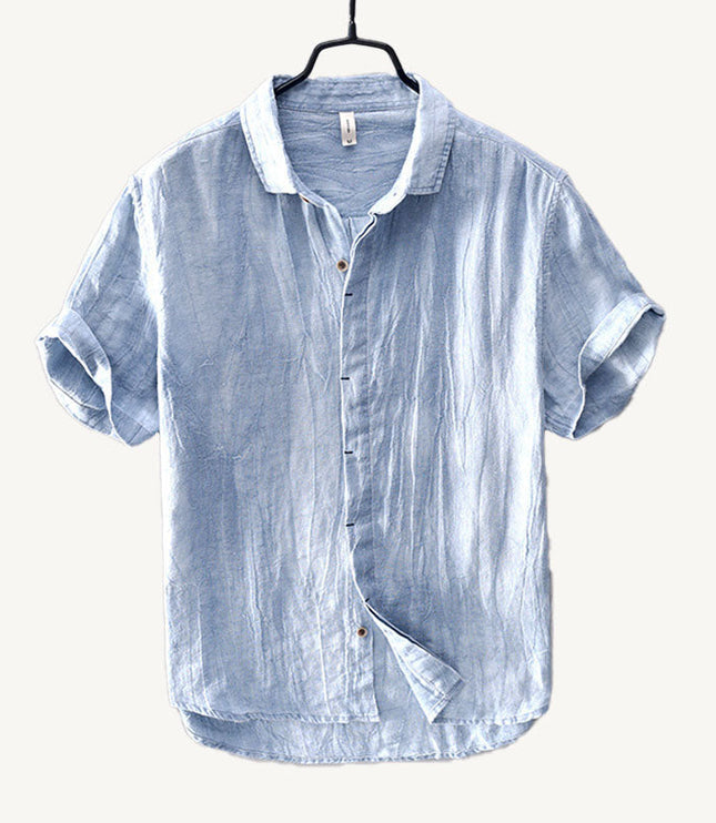Chemise d'été en lin pour homme à manches courtes et boutons, style plage décontracté
