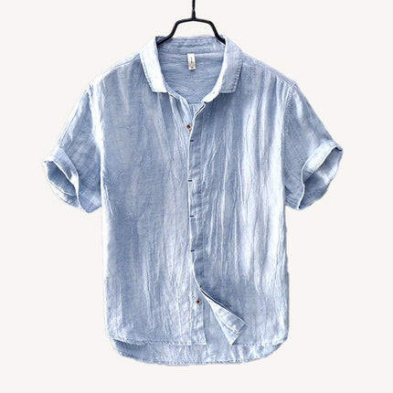 Chemise d'été en lin pour homme à manches courtes et boutons, style plage décontracté