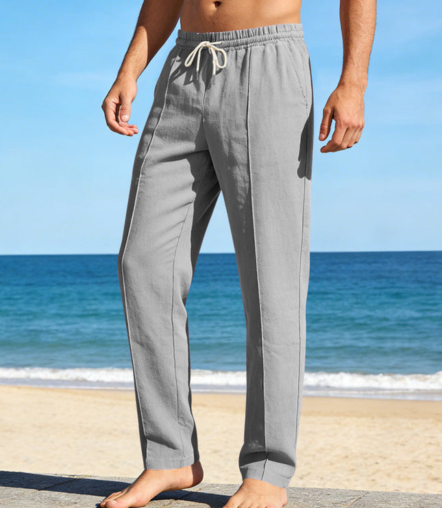 Pantalon décontracté en lin à jambe droite pour homme, été