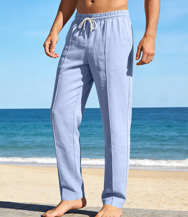 Pantalon décontracté en lin à jambe droite pour homme, été