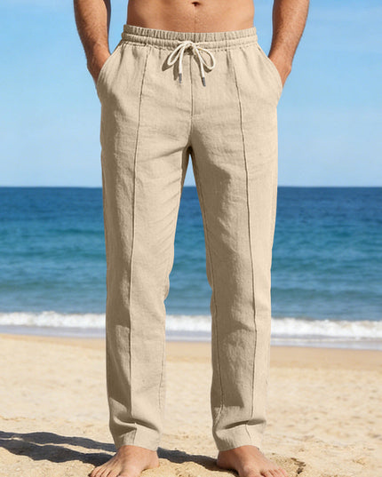 Pantalon décontracté en lin à jambe droite pour homme, été
