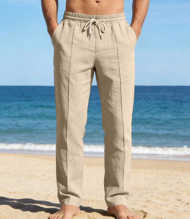 Pantalon décontracté en lin à jambe droite pour homme, été