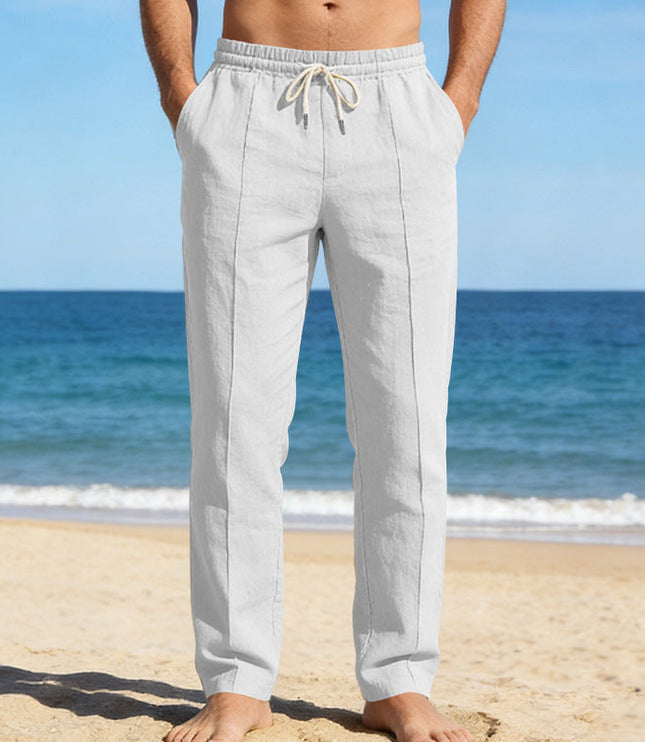 Pantalon décontracté en lin à jambe droite pour homme, été