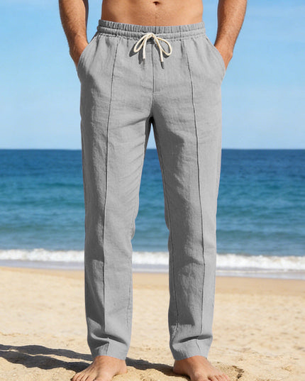 Pantalon décontracté en lin à jambe droite pour homme, été