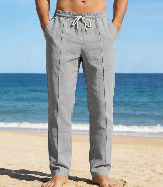 Pantalon décontracté en lin à jambe droite pour homme, été