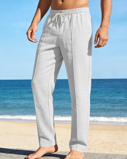 Pantalon décontracté en lin à jambe droite pour homme, été