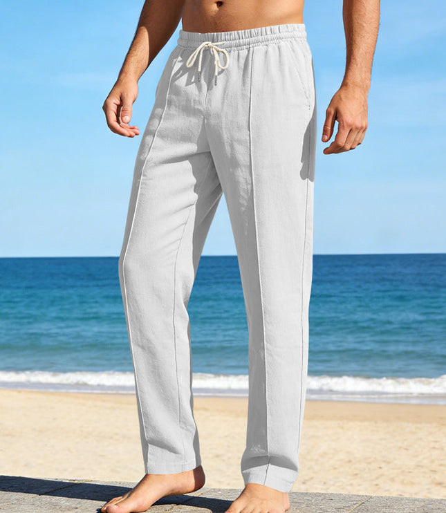 Pantalon décontracté en lin à jambe droite pour homme, été