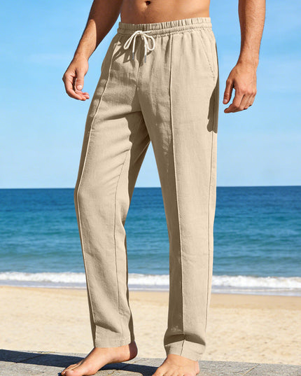 Pantalon décontracté en lin à jambe droite pour homme, été
