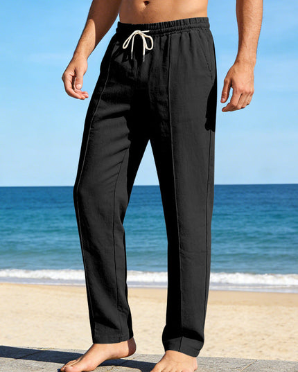 Pantalon décontracté en lin à jambe droite pour homme, été