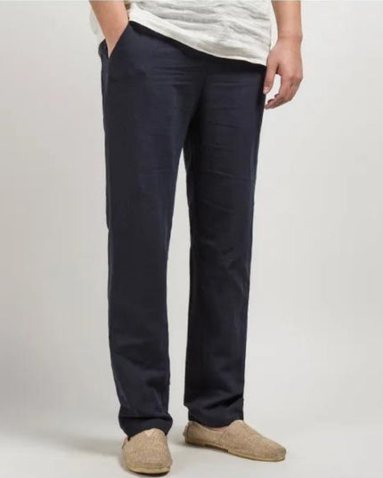 Pantalon décontracté en lin à jambe droite pour homme, été