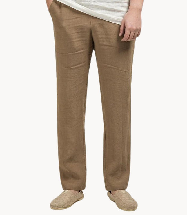 Pantalon décontracté en lin à jambe droite pour homme, été