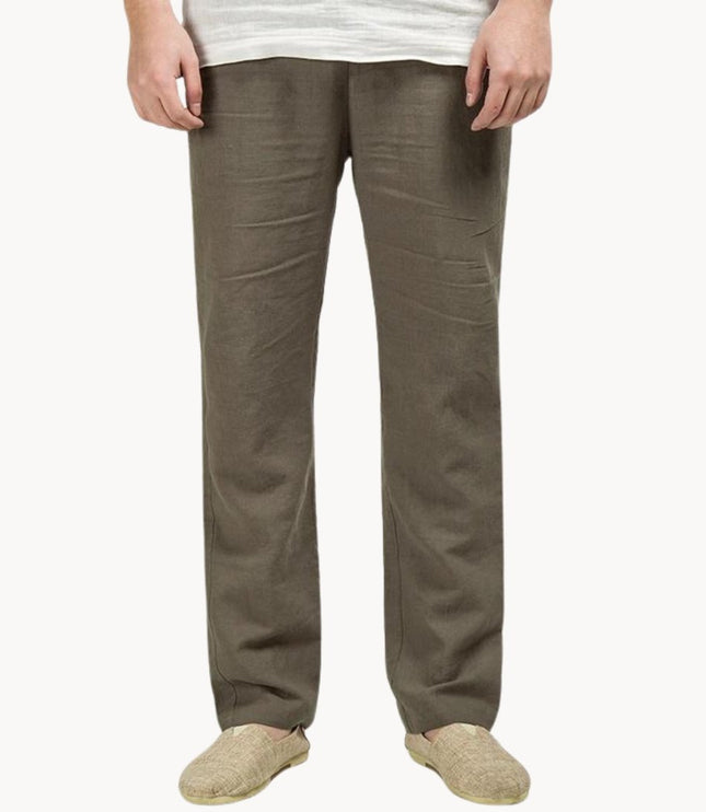 Pantalon décontracté en lin à jambe droite pour homme, été