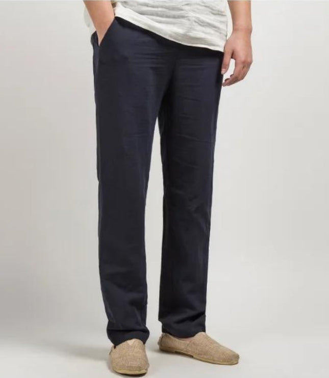 Pantalon décontracté en lin à jambe droite pour homme, été