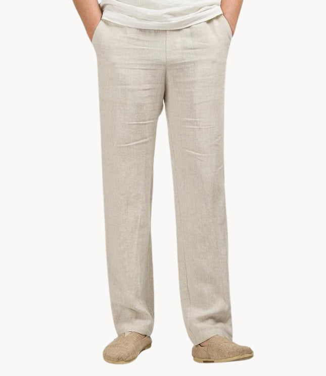 Pantalon décontracté en lin à jambe droite pour homme, été