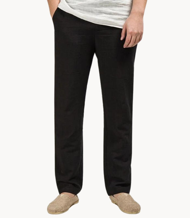 Pantalon décontracté en lin à jambe droite pour homme, été