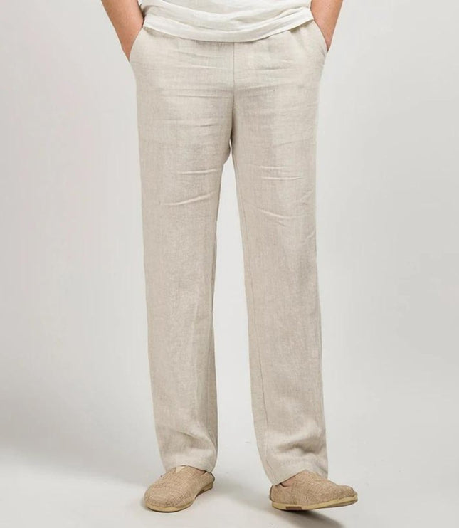 Pantalon décontracté en lin à jambe droite pour homme, été