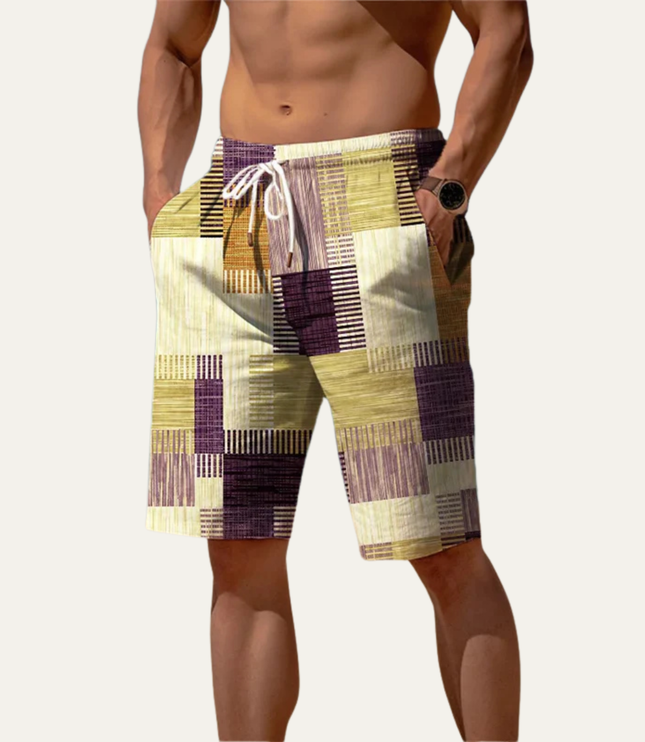 Shorts patchwork à carreaux longueur genou pour homme, été