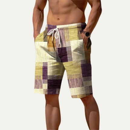 Men's Summer Patchwork Check Knee Length Shorts