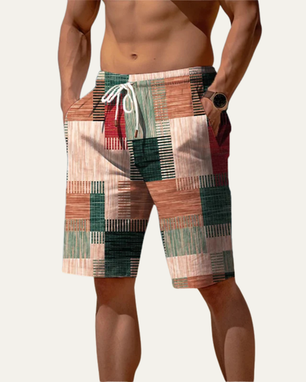 Men's Summer Patchwork Check Knee Length Shorts