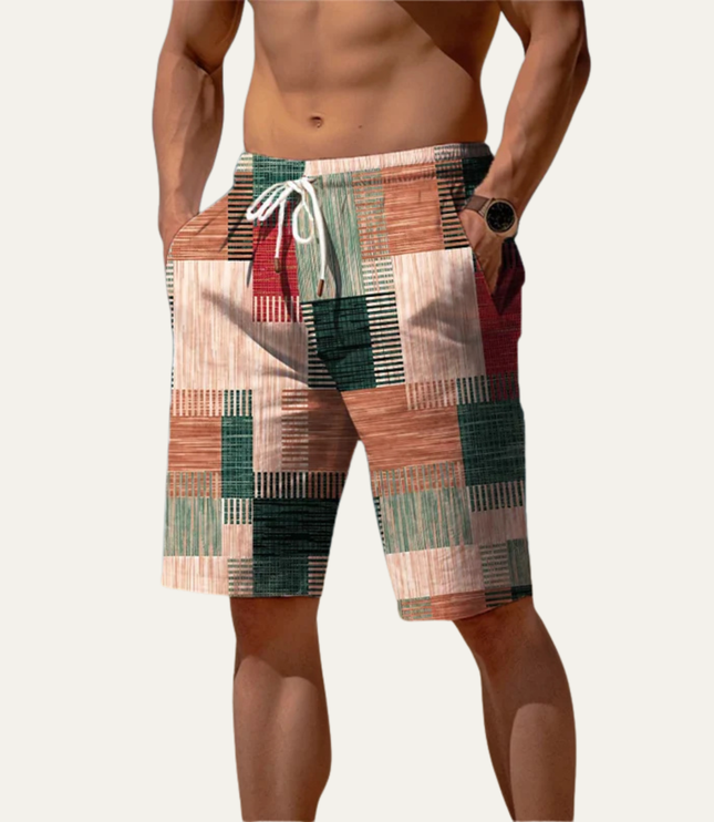 Shorts patchwork à carreaux longueur genou pour homme, été