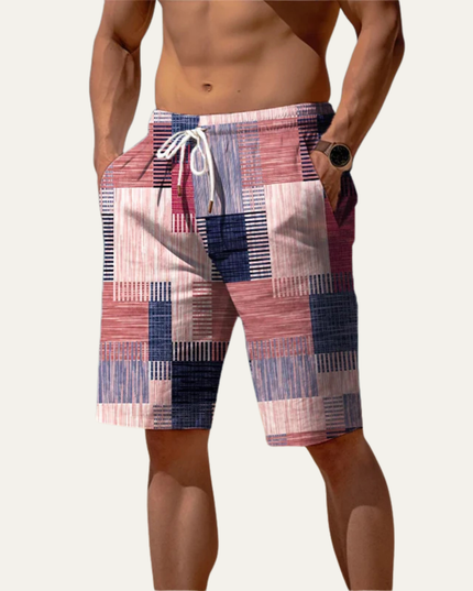 Men's Summer Patchwork Check Knee Length Shorts
