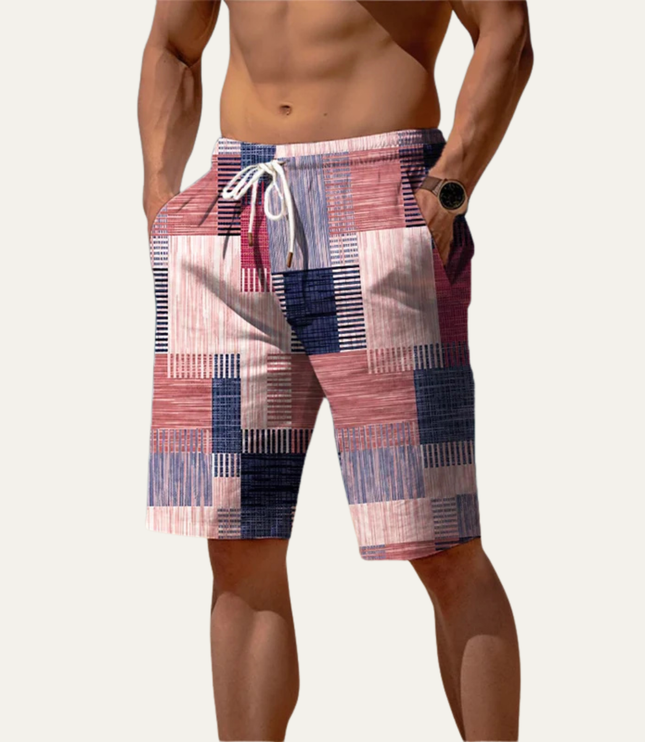 Shorts patchwork à carreaux longueur genou pour homme, été