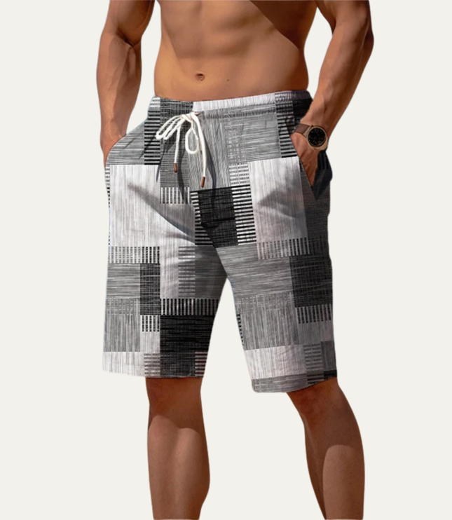 Shorts patchwork à carreaux longueur genou pour homme, été