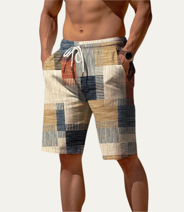 Shorts patchwork à carreaux longueur genou pour homme, été