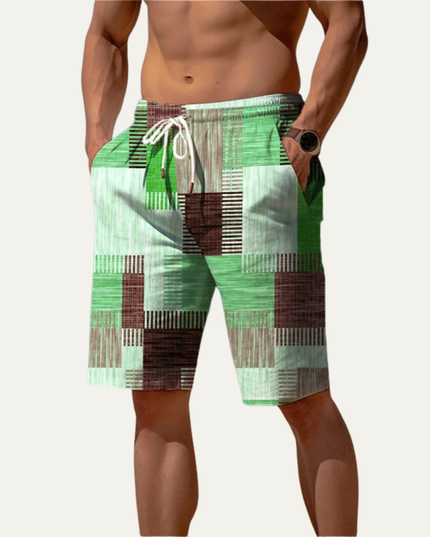 Men's Summer Patchwork Check Knee Length Shorts