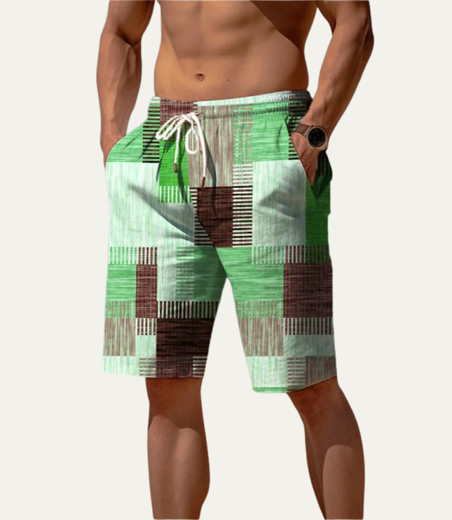 Shorts patchwork à carreaux longueur genou pour homme, été