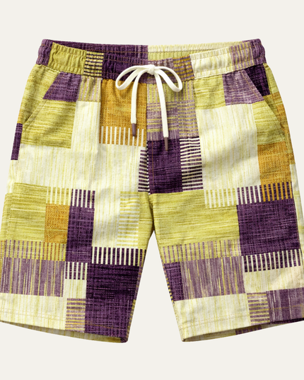 Men's Summer Patchwork Check Knee Length Shorts