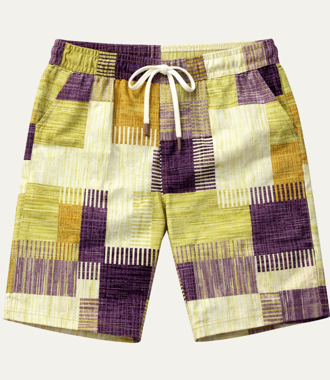 Shorts patchwork à carreaux longueur genou pour homme, été