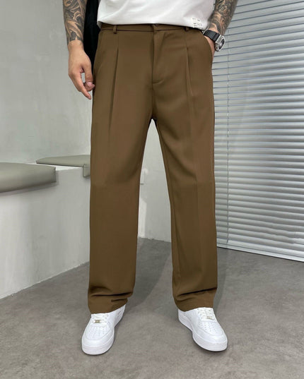 Pantalon en lin plissé à jambe droite pour homme, été