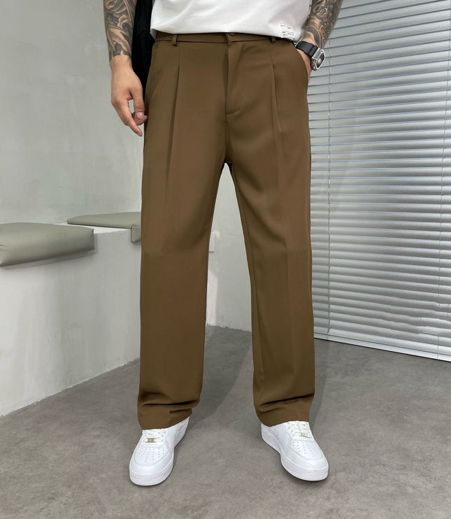 Pantalon en lin plissé à jambe droite pour homme, été