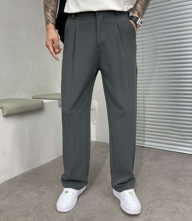Pantalon en lin plissé à jambe droite pour homme, été