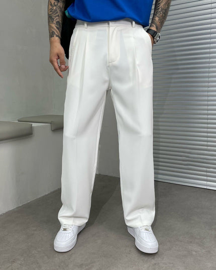 Pantalon en lin plissé à jambe droite pour homme, été