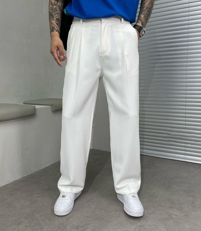 Pantalon en lin plissé à jambe droite pour homme, été