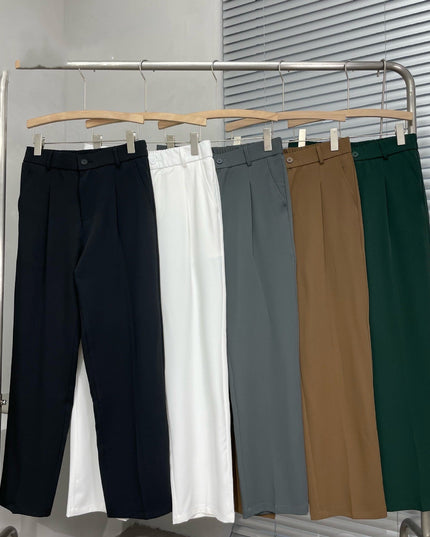 Pantalon en lin plissé à jambe droite pour homme, été