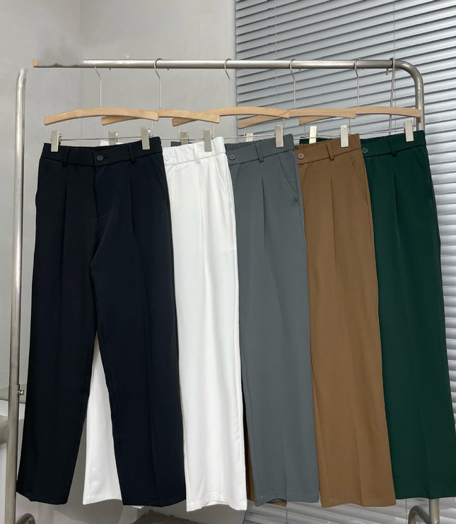 Pantalon en lin plissé à jambe droite pour homme, été