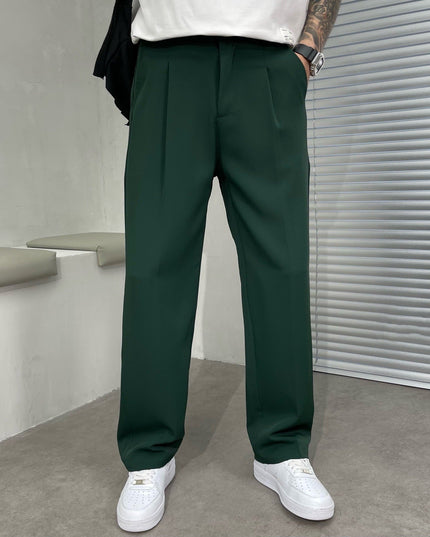 Pantalon en lin plissé à jambe droite pour homme, été