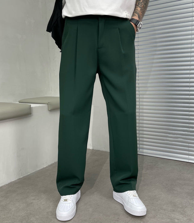 Pantalon en lin plissé à jambe droite pour homme, été