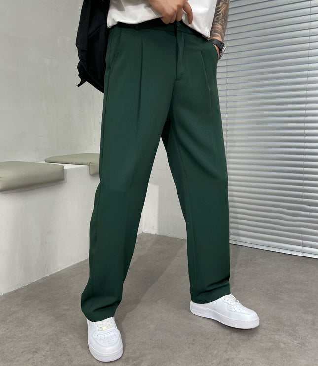 Pantalon en lin plissé à jambe droite pour homme, été