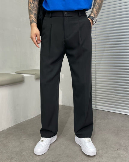 Pantalon en lin plissé à jambe droite pour homme, été
