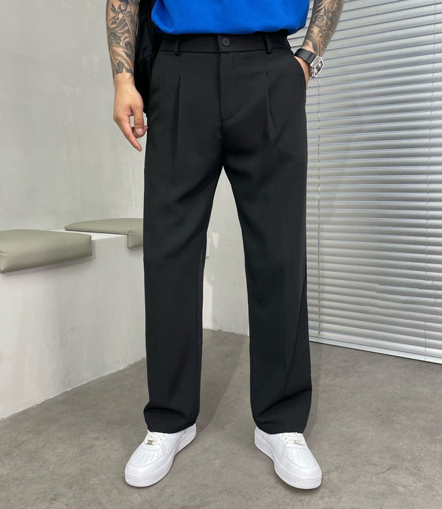 Pantalon en lin plissé à jambe droite pour homme, été