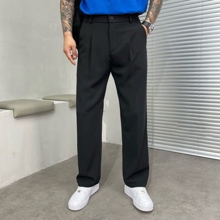 Pantalon en lin plissé à jambe droite pour homme, été