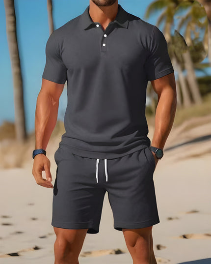 Conjunto de verano para hombre, dos piezas, polo y pantalones cortos con cordón