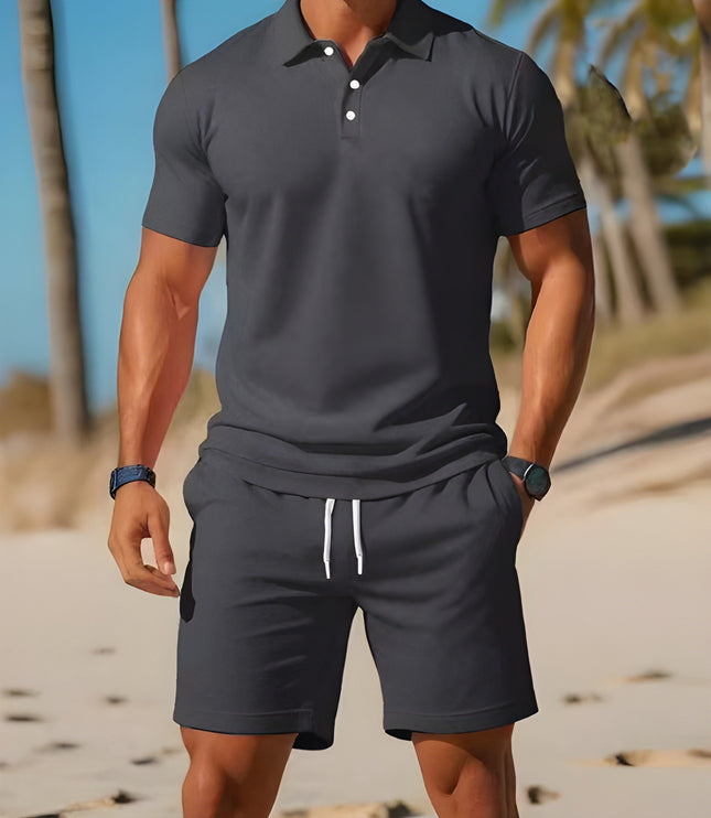 Conjunto de verano para hombre, dos piezas, polo y pantalones cortos con cordón