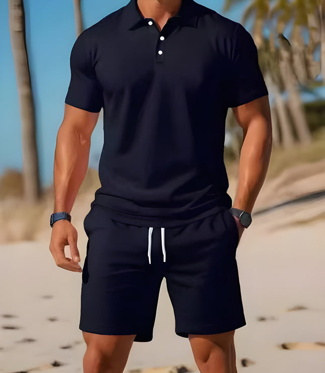 Conjunto de verano para hombre, dos piezas, polo y pantalones cortos con cordón