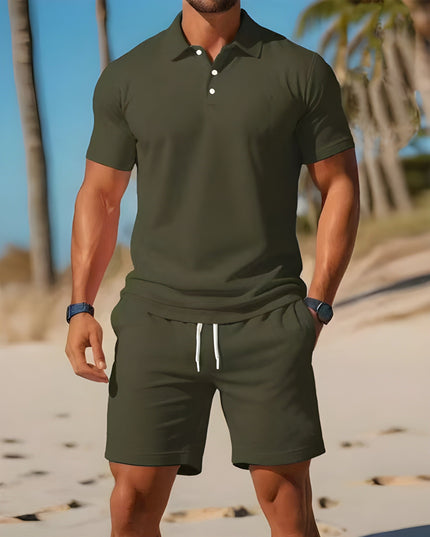 Conjunto de verano para hombre, dos piezas, polo y pantalones cortos con cordón